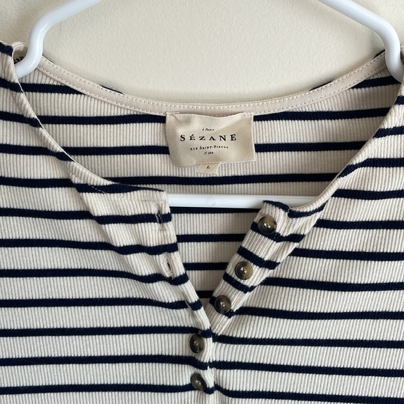 Sezane Ribbed Henley Tee - Picture 2 of 5